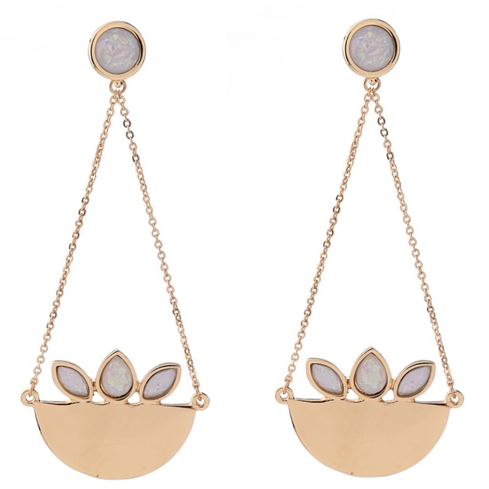 Gold and Iridescent Stone Statement Earrings